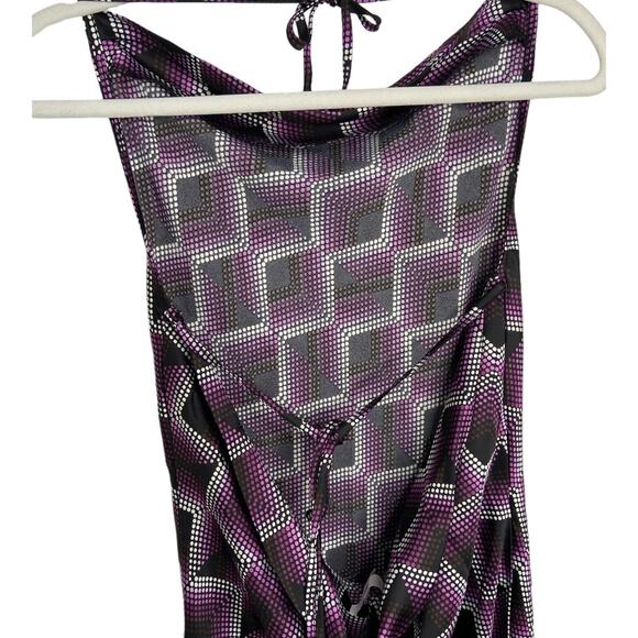 BP. Gender Inclusive Cowl Neck Satin Mini Dress In Purple Liza Print Size Small - Picture 6 of 9